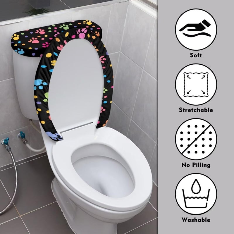 CREAMIC Colorful Dog Paw Prints Toilet Lid Tank Lid Dust Cover Toilet Seat Cover Soft Machine Washable Toilet Tank Cover Decorative Accessories 2 Piece Set Toilet Seat Cover - Image 3